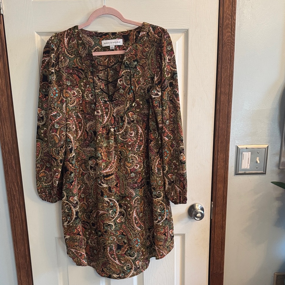 Emma & Michele Multicolor Paisley Lace-Up Dress‎